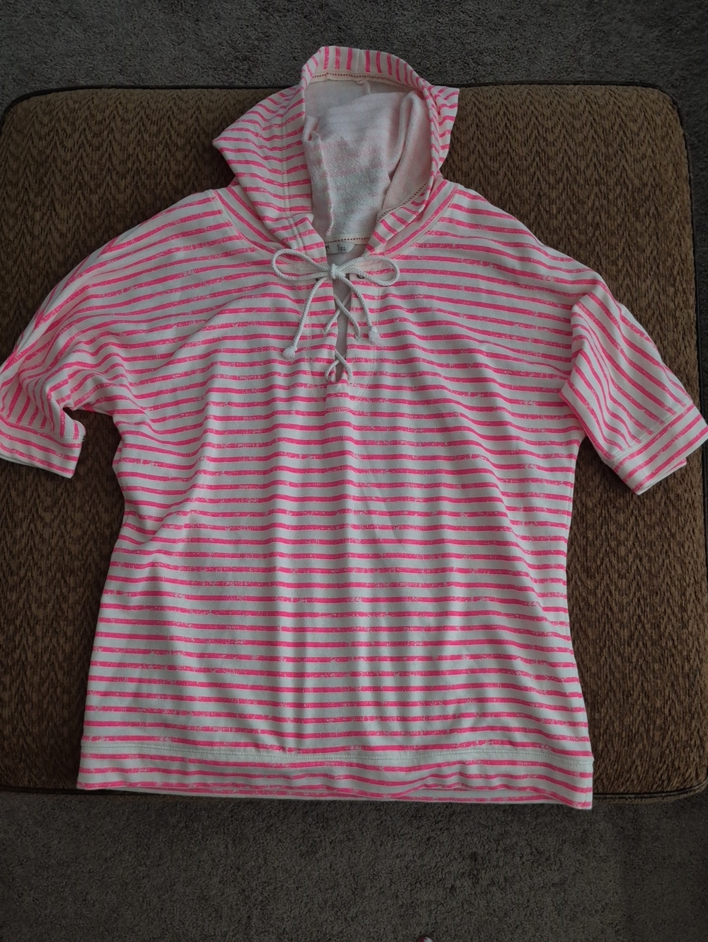 Old Navy Pink & White Striped Hooded Pullover